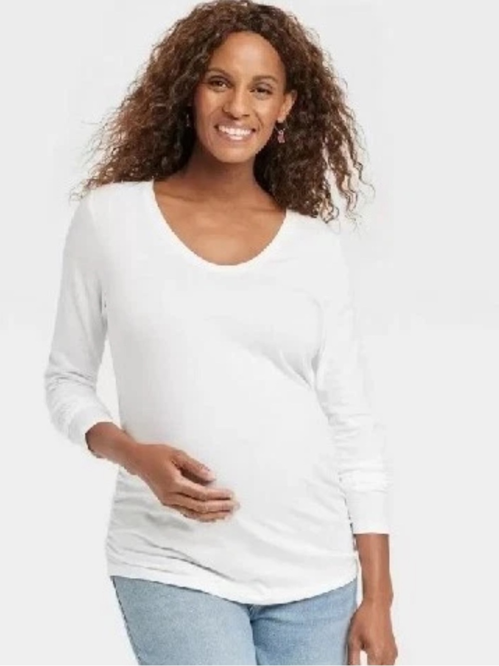 Isabel Women's Long-Sleeve Scoop Neck Maternity Top -‎ White